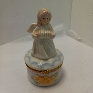 GREENBRIER Angel Porcelain Ceramic Holding Accordion Figurine White Blue trim